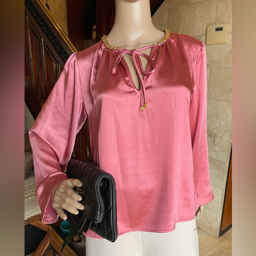 Michael Kors Pink Satin Blouse with Gold Accents